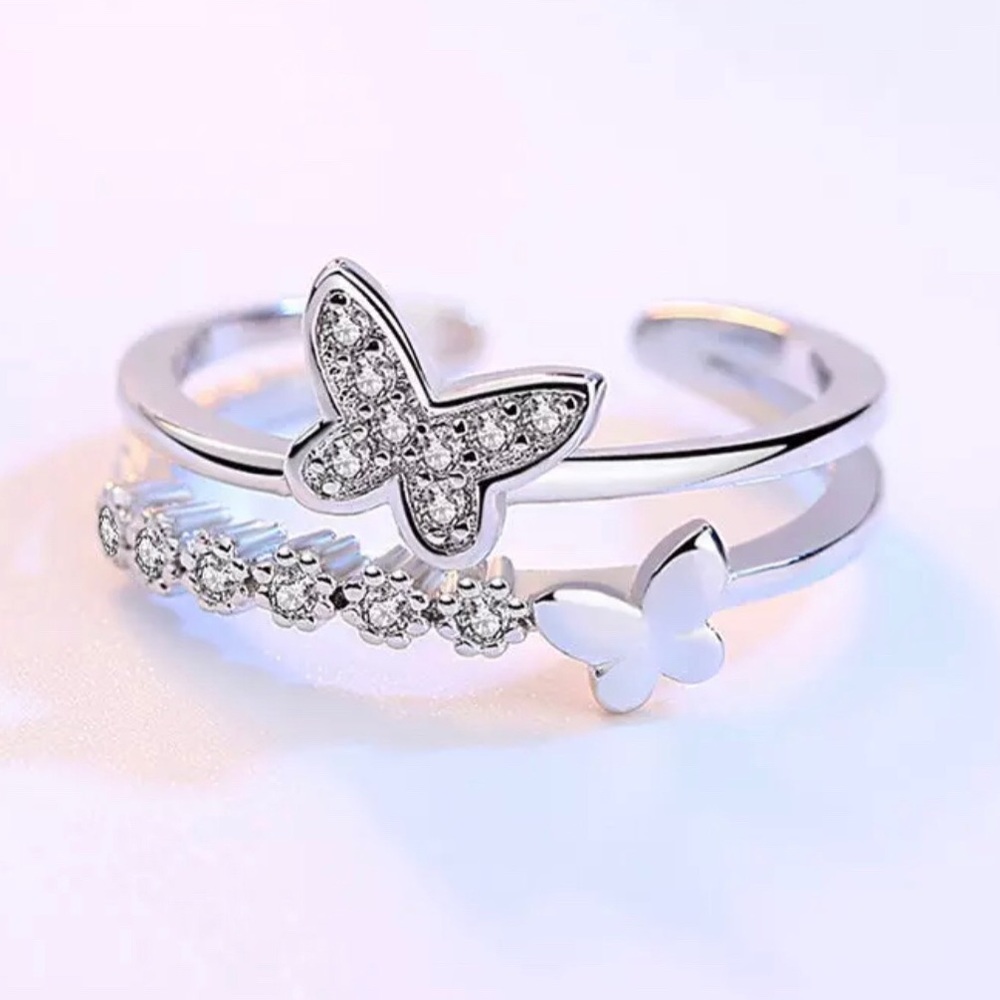 925 Sterling Silver Butterfly Layered Ring - Picture 3 of 5